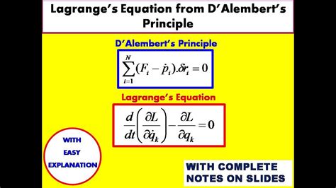 Derivation Of Lagranges Equation From Dalembert S Principle