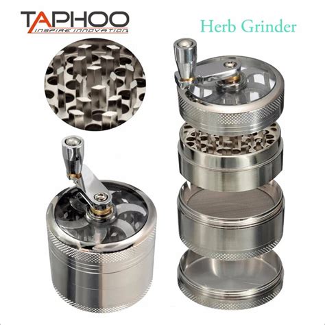 4 layers herb tobacco spice grass aluminium grinder smoke crusher hand crank muller mill