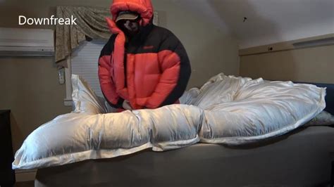 Marmot Parka And Shiny Silk Comforter Bed Humping With Cumshot Finish Down Jacket Fetish Fun