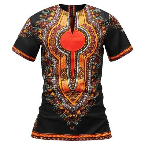 Black Dashiki Print Style Summer Shirt For Men Ukenia