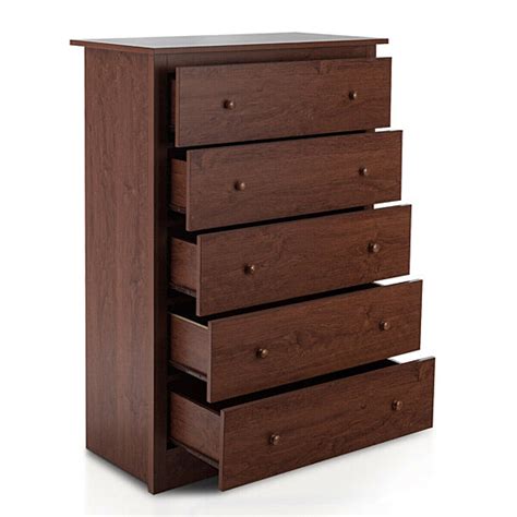 Buy Gymax 5 Drawer Chest Dresser Storage Unit Wsmooth Slide Rail Brown