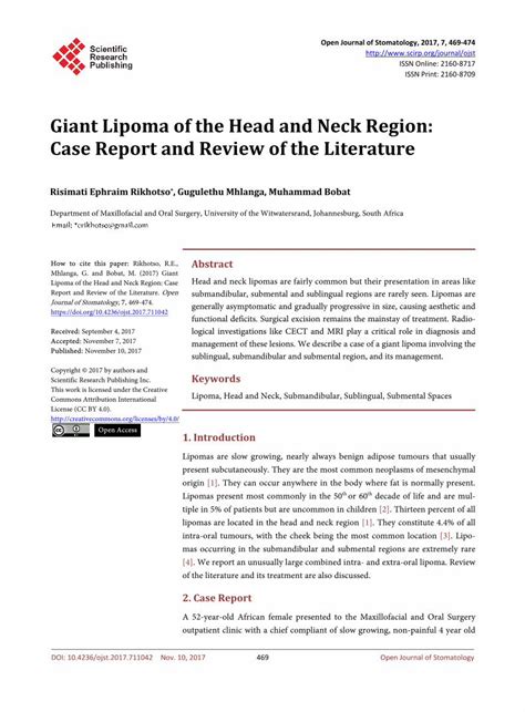 Pdf Giant Lipoma Of The Head And Neck Region Case Report And
