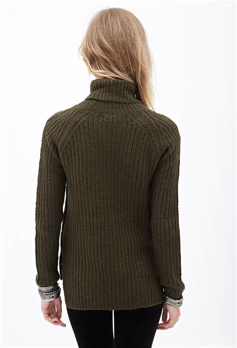 Lyst Forever 21 Ribbed Turtleneck Sweater In Green