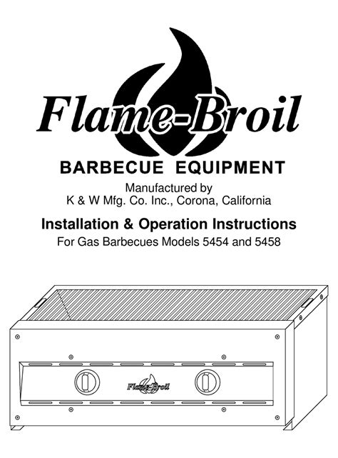 Flame Broil 5454 Installation And Operation Instructions Pdf Download