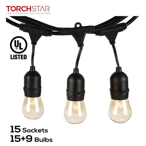 Torchstar 50ft Commercial Weatherproof String Lights Outdoor Patio