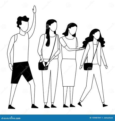 Faceless Group People Black And White Stock Vector Illustration Of Gesture Confident 139487041