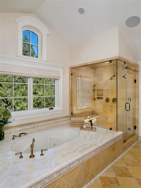 Elegant Master Bathroom With Golden Tile Hgtv