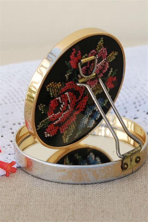 At last, place the completed fold into. Japanese Double compact mirror One with Magnification Folding mirror bag Rose flowers Petit ...