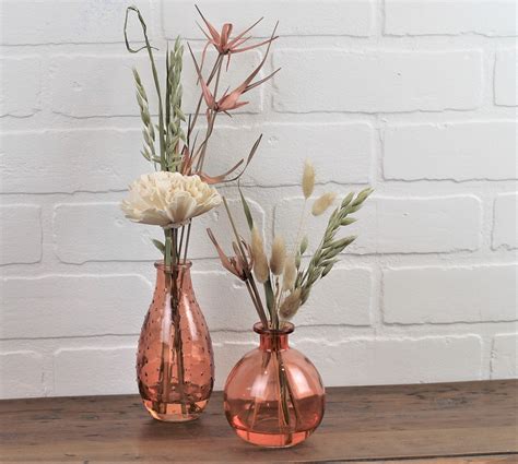 Large Colored Glass Bud Vase With Dried Floral Arrangement Etsy