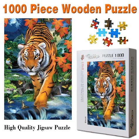 Painted Animals Tiger Puzzle 1000 Pieces Adult Puzzle Wooden Puzzle
