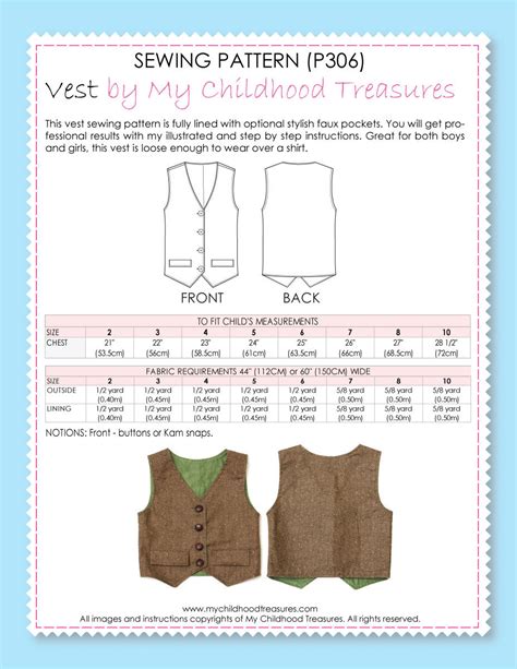 Boys Lined Vest Sewing Pattern Treasurie My Childhood Treasures