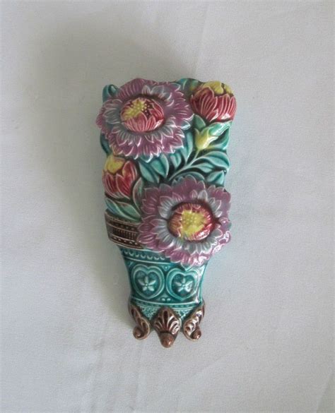 Vintage Majolica Hand Painted Flower Wall Pocket Made In Japan