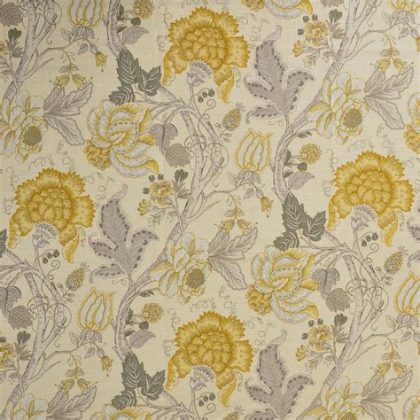 Yellow Gray And Yellow Floral Print Upholstery Fabric