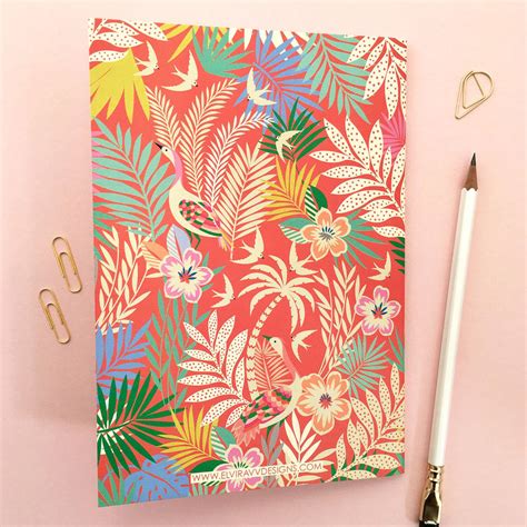 A5 Tropical Printed Notebook In Red By Elvira Van Vredenburgh Designs