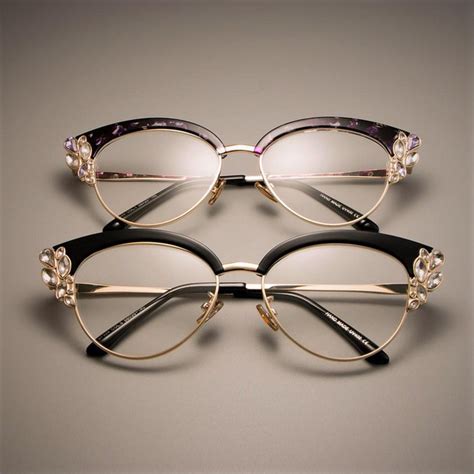Glasses Women Cat Eye Shiny Rhinestones Eye Wear Frames Elegant Ladies