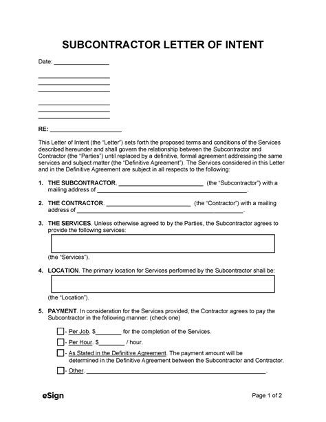 Free Subcontractor Letter of Intent Template - PDF | Word