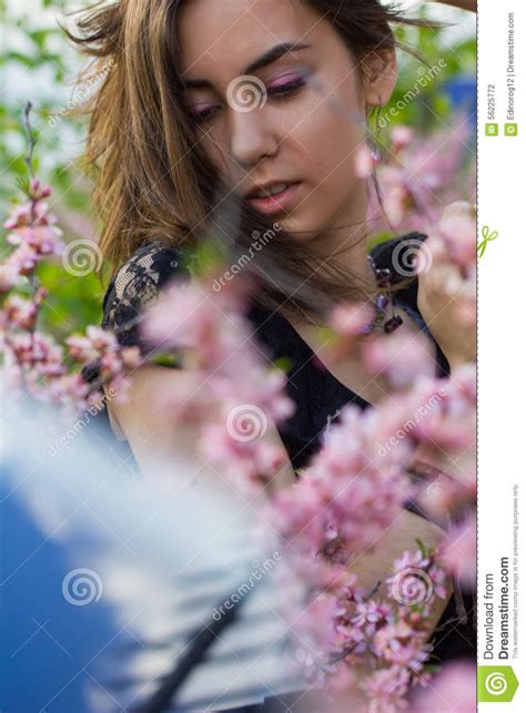 Portrait Of Young Beautiful Girl In Flowers Stock Photo Image Of