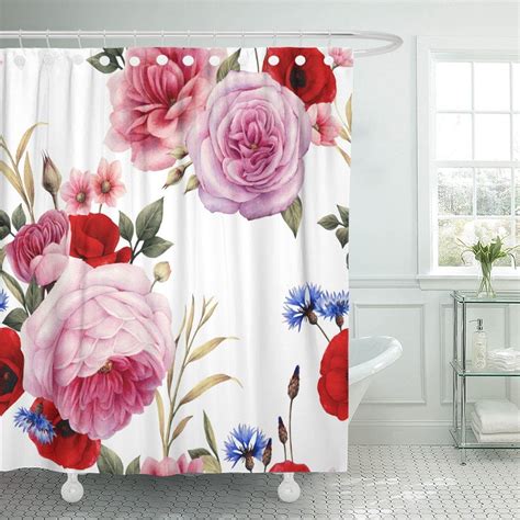 Ksadk Red Vintage Floral Pattern With Roses Watercolor Colorful Flower
