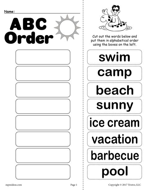 Summer Alphabetical Order Worksheet Supplyme