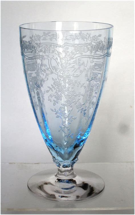 1930 S Fostoria Glass Azure Blue June Etched Deco Ice Tea