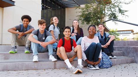 Portrait Of High School Student Group Sitting Outside