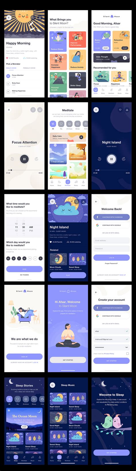 Start your day with our daily meditations that will fuel your mind for the day ahead. Free Figma Meditation App UI kit