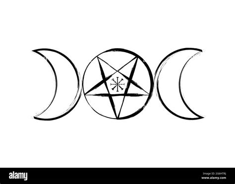 Triple Moon Goddess Wicca Pentacle Symbol Pagan Witchcraft Icon In Brush Stroke Style Vector