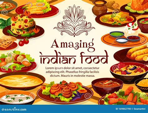 Indian Food Cuisine Dishes Restaurant Menu Cover Stock Vector