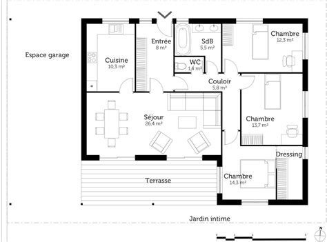 Imprimer Plan De Maison Plain Pied 3 Chambres Avec Garage Dessin Iochroma