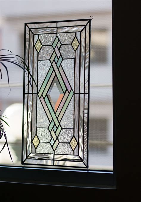Tiffany Style Stained Glass Window Door Insert Beveled Diamond Iridiscent Swirls Includes T