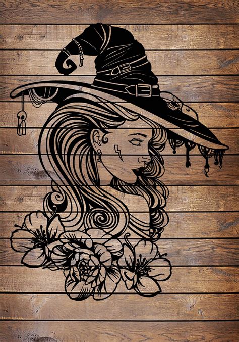Svg Png Beautiful Witch Wiccan Cool Horror Tattoo Stencil Etsy