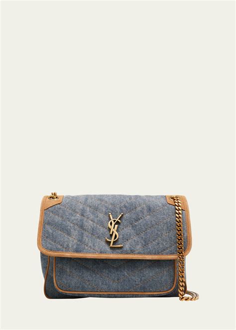 Saint Laurent Niki Medium Ysl Denim Shoulder Bag Bergdorf Goodman