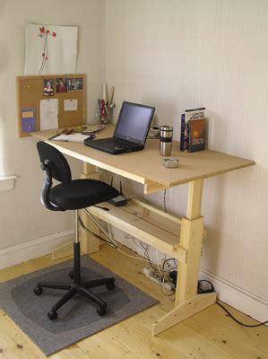 This project builds a tiered stand that can be placed on an existing desk. Adjustable Sit Stand Desk: 9 Ways to Build | Guide Patterns