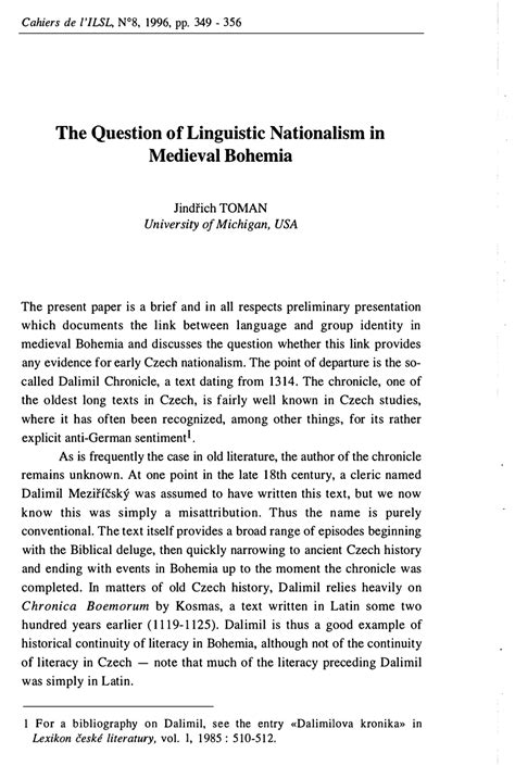 pdf the question of linguistic nationalism in medieval bohemia
