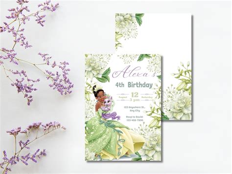 Princess Tiana Birthday Invitation Girl Editable Invite Template