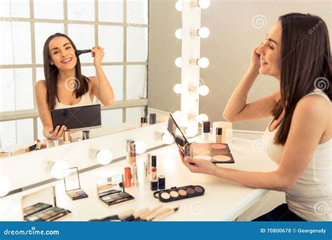 Beautiful Girl Doing Makeup Stock Photo Image Of Cosmetic Female