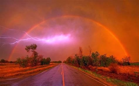 Dangerous Power Of Nature Rainbow In The Stormy Sky