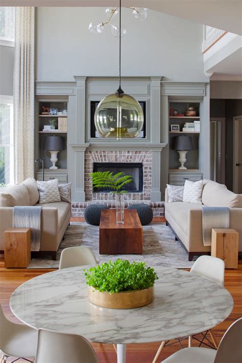 Transitional Living Room With Custom Coffee Table Matching Sofas And