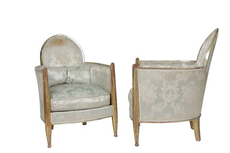 Original Matched Pair French Art Deco Club Chairs By Paul Follot