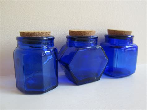 Vintage Mini Cobalt Blue Glass Jars Set Of 3 By Vintagewares
