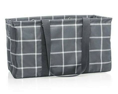 S Thirty One Large Utility Tote In Windowpane Plaid Etsy