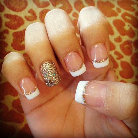 French Manicure With Gold Glitter