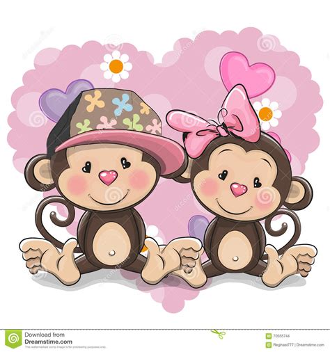 Two Cute Monkeys Stock Vector Image 70555744