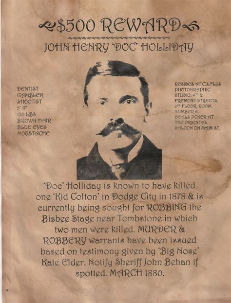 6 Old West Wanted Posters Wanted Wyatt Earp Doc Holliday Ok Corral