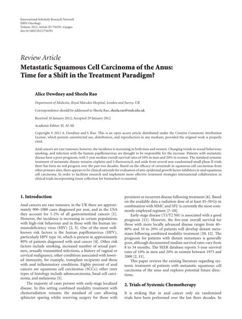 Pdf Metastatic Squamous Cell Carcinoma Of The Anus Time For A Shift