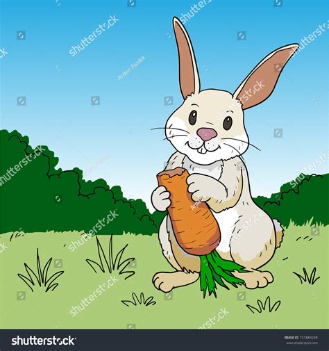 Rabbit Eat Carrots Cartoon Vector Drawn 스톡 벡터 로열티 프리 Shutterstock