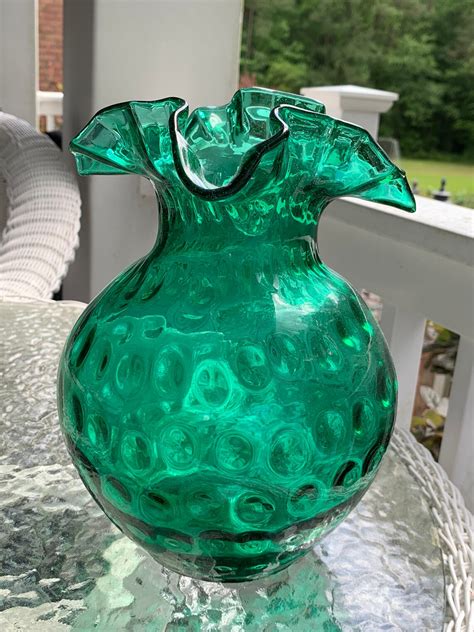 vintage fenton emerald green pitcher with optic thumbprint etsy