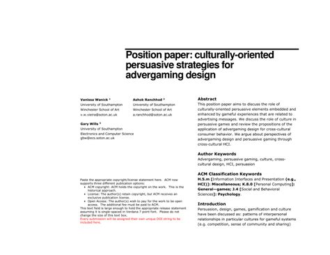 A position paper presents an arguable opinion about an issue. (PDF) Position paper: culturally-oriented persuasive strategies for advergaming design