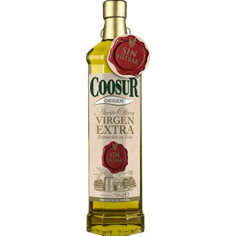 aceite de oliva virgen extra extracción en frío sin filtrar botella 750 ml · coosur