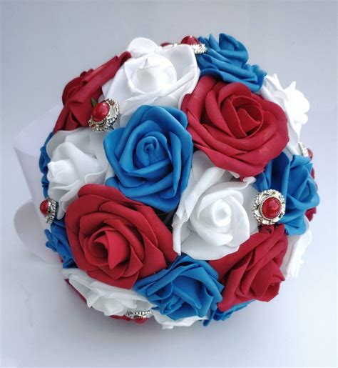 Patriotic Wedding Bouquet Red White And Blue Bridal Bouquet Etsy